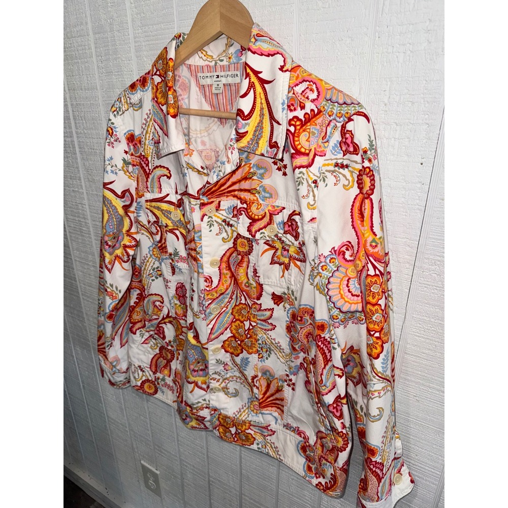 Tommy Hilfiger Jacket Women Multicolor Paisley Floral Cotton Trucker 1X - Picture 2 of 5